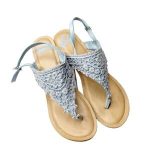 Fergalicious Calmly Blue Lace Wedge Sandals Size 8.5M Summer Casual Shoes